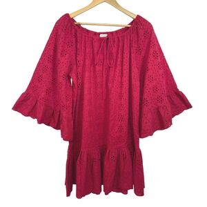 Sundance Eyelet Dress M Berry Pink Bell Sleeve Boho Cottagecore Romantic Peasant